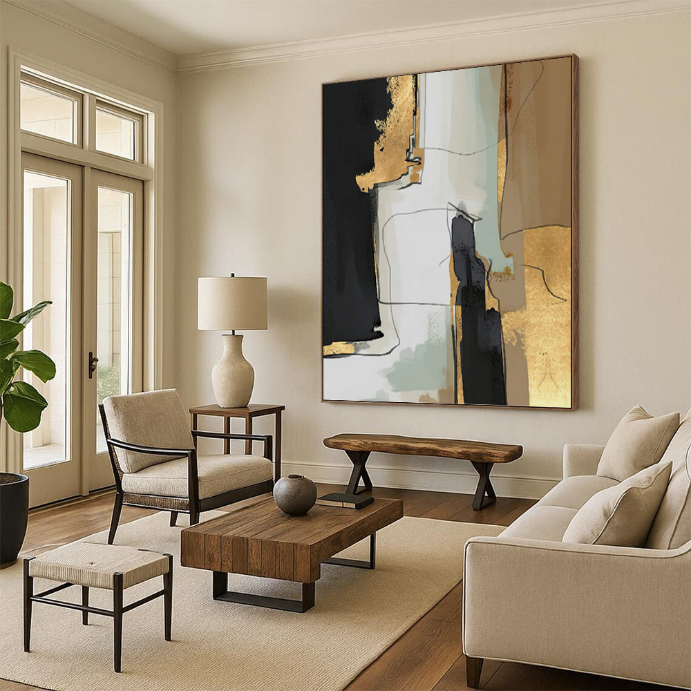 Oversized - Format Vertical Hand - Painted Textured Custom Abstract Gemstone, for Hotels and Entryway DKH1524