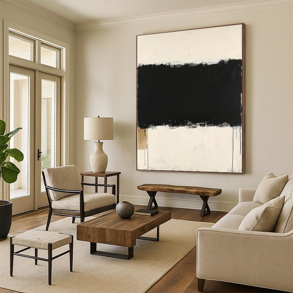 Black & White Minimalist Drip - “Abyss Horizon” Painting On Canvas HB200