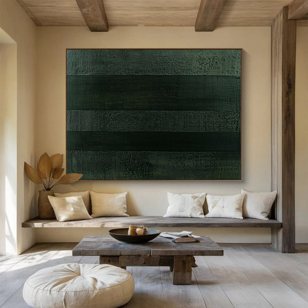 “Textured Dark Green Stripes” - Minimalist Abstract Painting HB0527