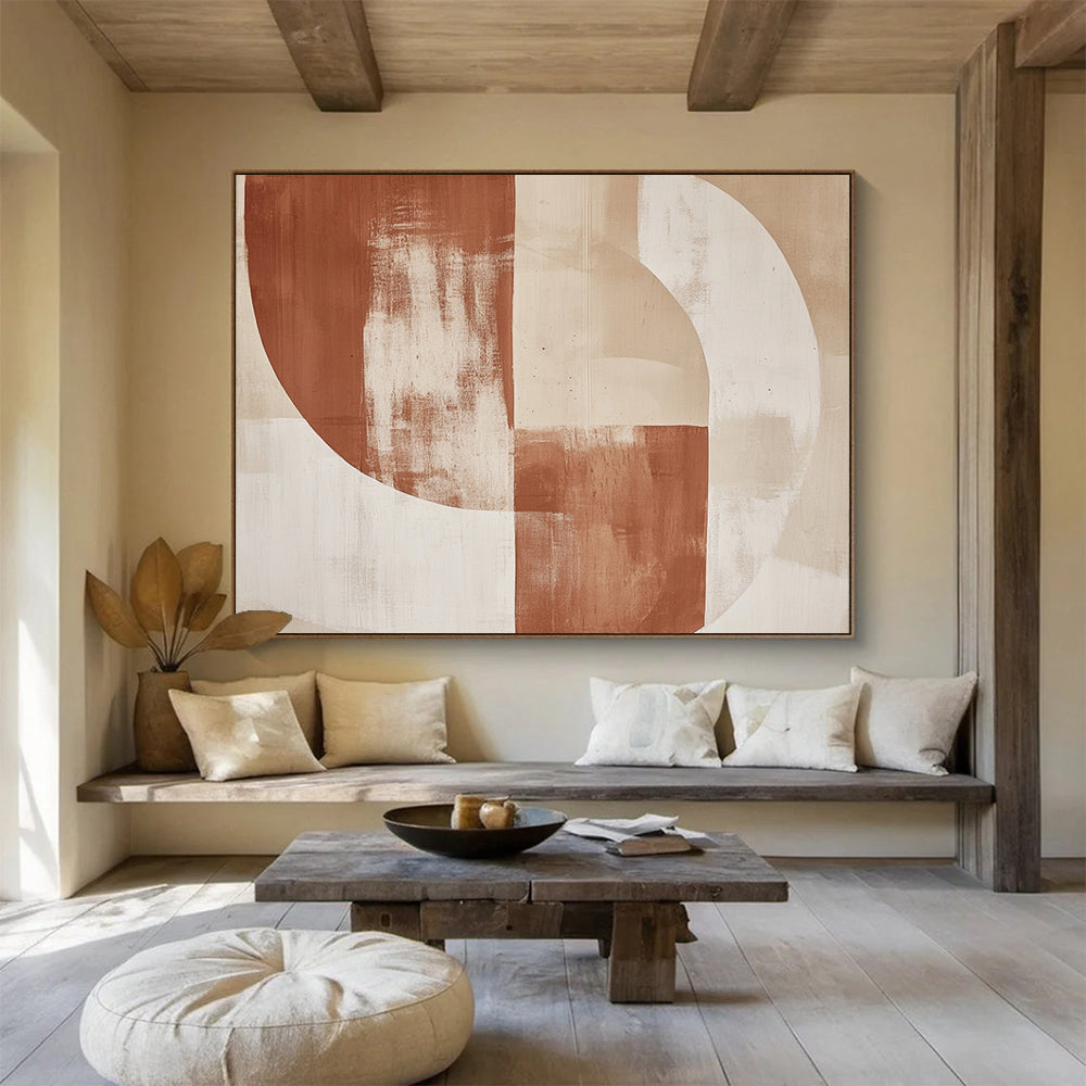 “Earth - Toned Geometric Shapes” - Brown, Beige, White, Abstracted Geometric Forms - Acrylic Painting HB1665