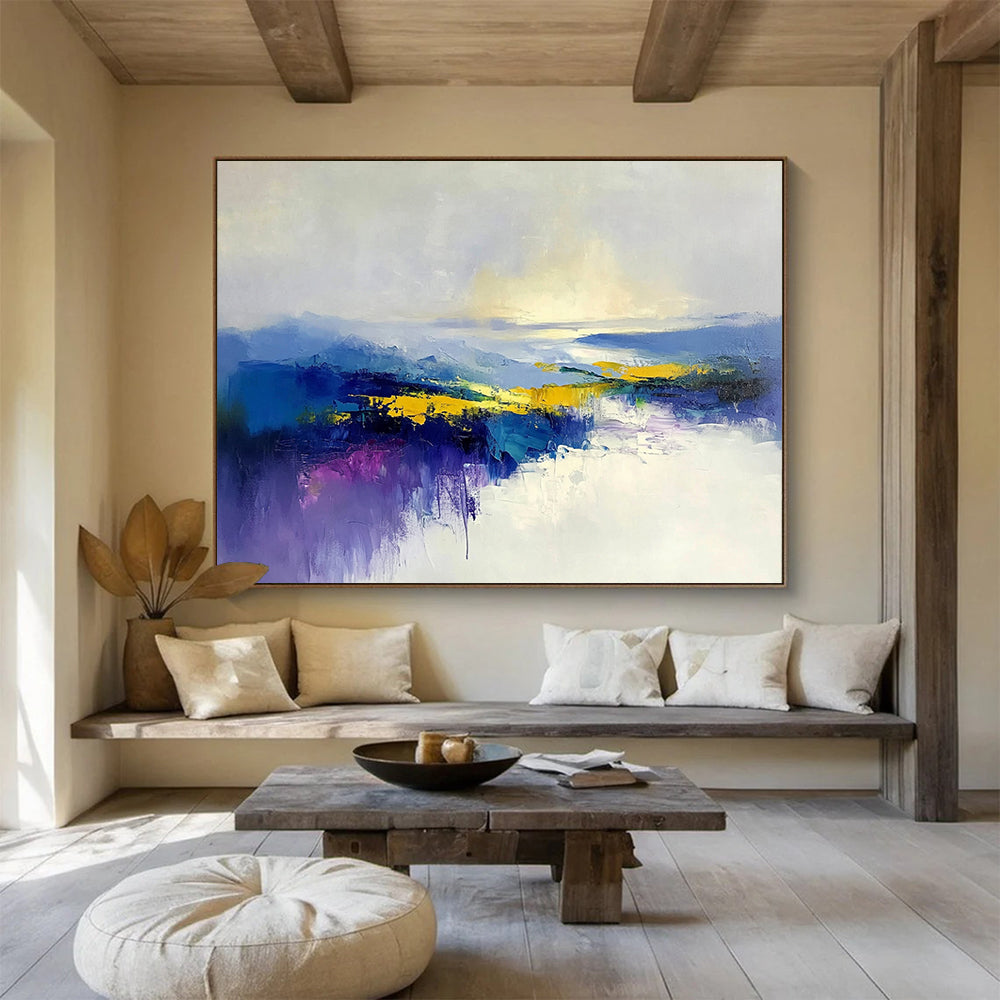 “Colorful Abstract Landscape” - Blue, Yellow, Purple, Bold Brushstrokes, Abstract Landscape Painting On Canvas HB0901