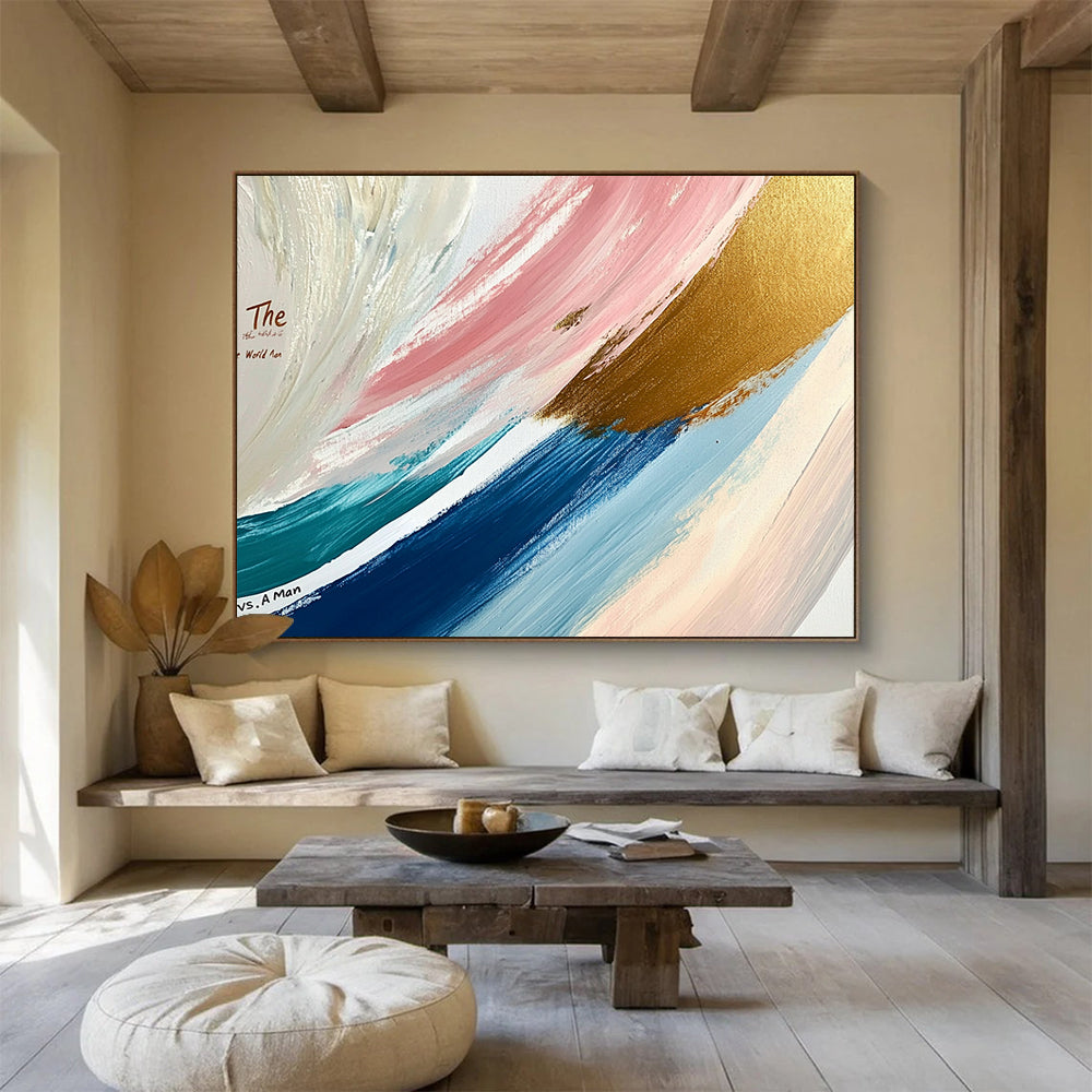Pastel Waves with Gold Accent - Ethereal Abstract Painting On Canvas HB0498