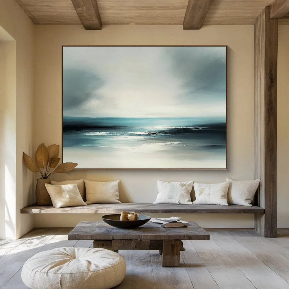 “Minimalist Sea Horizon” - Gray, Blue, White - Softly Blended Sea and Sky - Acrylic Painting HB1308