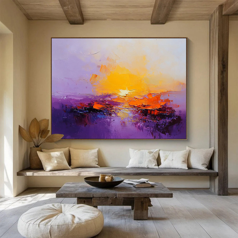 “Purple Sunset Glow” - Purple, Orange, Yellow, Radiant Skies and Water Painting On Canvas HB0933