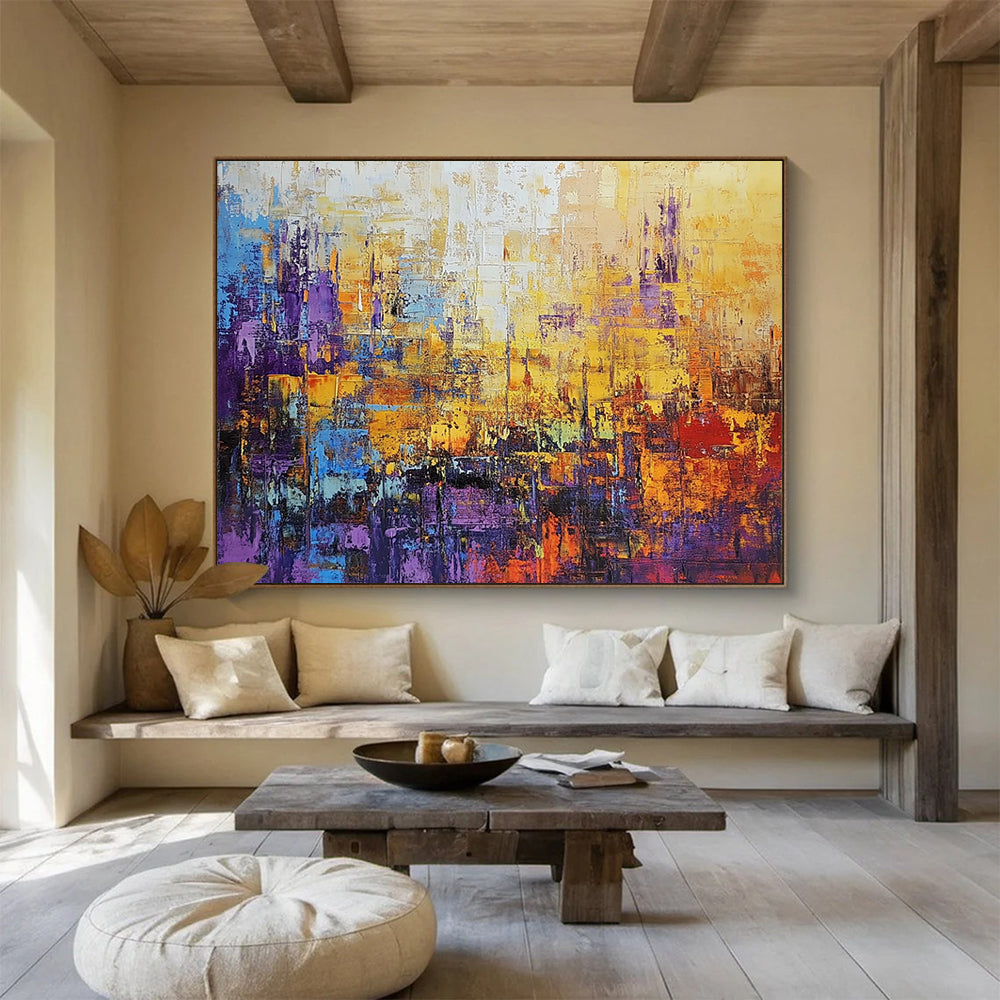 “Colorful Abstract City” - Purple, Orange, Blue, Abstract Cityscape HB1131