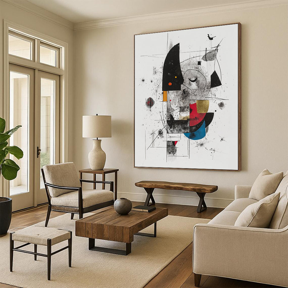 Black, Gray, Gold, Red, Blue and Yellow Abstract Composition "Vibrant Chaos" Painting On Canvas HB333