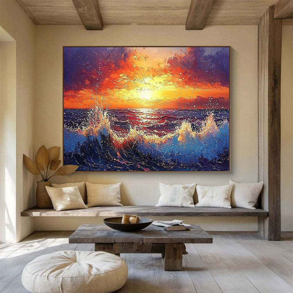 Fiery Sunset Ocean Art - Large Dramatic Living Room Focal Point DLZ165