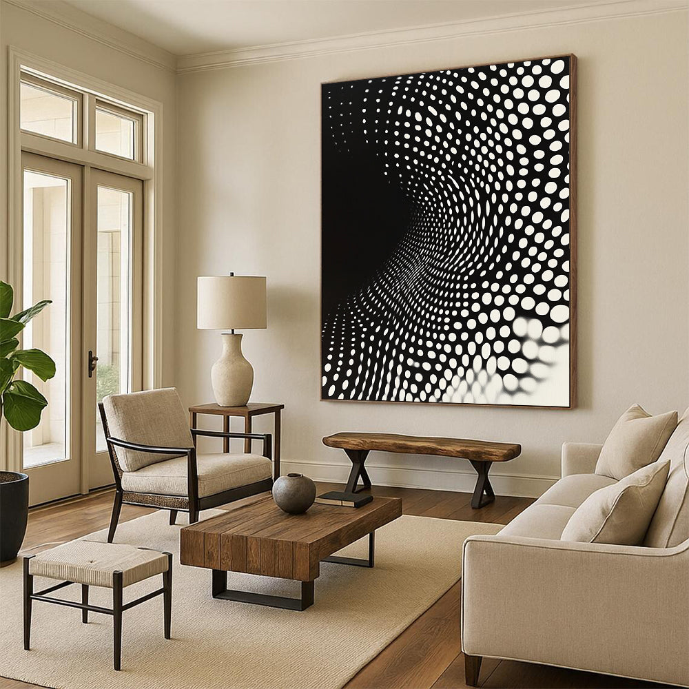 Black and White Dot Tunnel "Perceptual Path" Painting On Canvas HB264