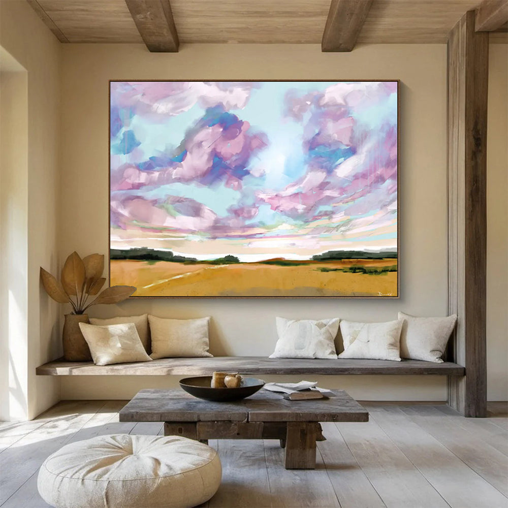Pink - Purple Cloud Pastoral Painting: Restoring the Poetic Sky of the Pastoral DLZ149