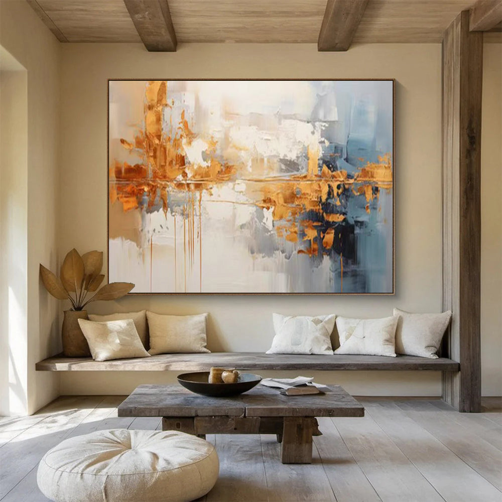 Gold & Blue Abstract Textured Art - Luxe Modern Living Room Focal Point DLZ183