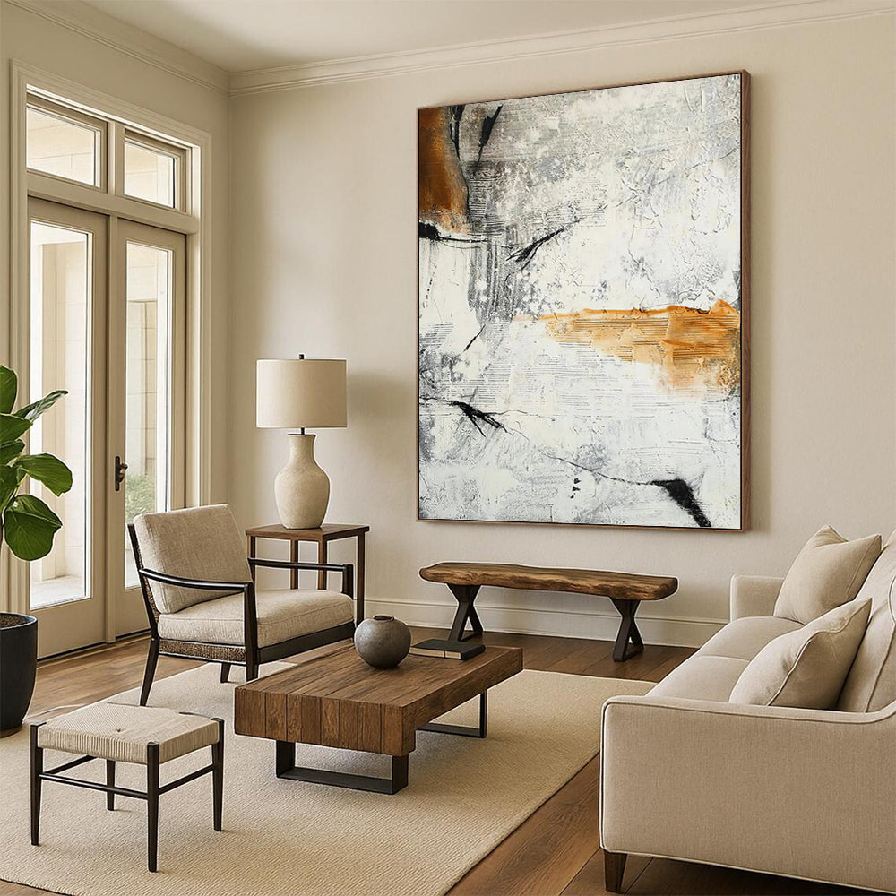 Large - Sized Hand - Painted Custom Abstract Canvas (with Abundant Textures), for Arranging in Living Room and Office DKH1438