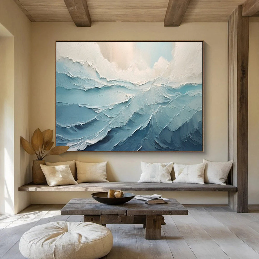 Textured Ocean Wave - Dynamic Coastal Living Room Art DLZ227