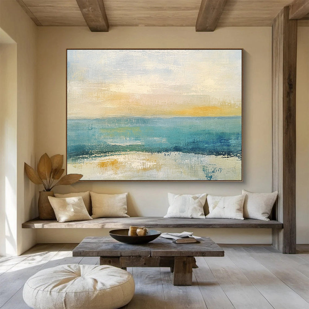 “Coastal Color Blend” - Blue, Yellow, Orange, Textured Sea and Sky Painting On Canvas HB0941