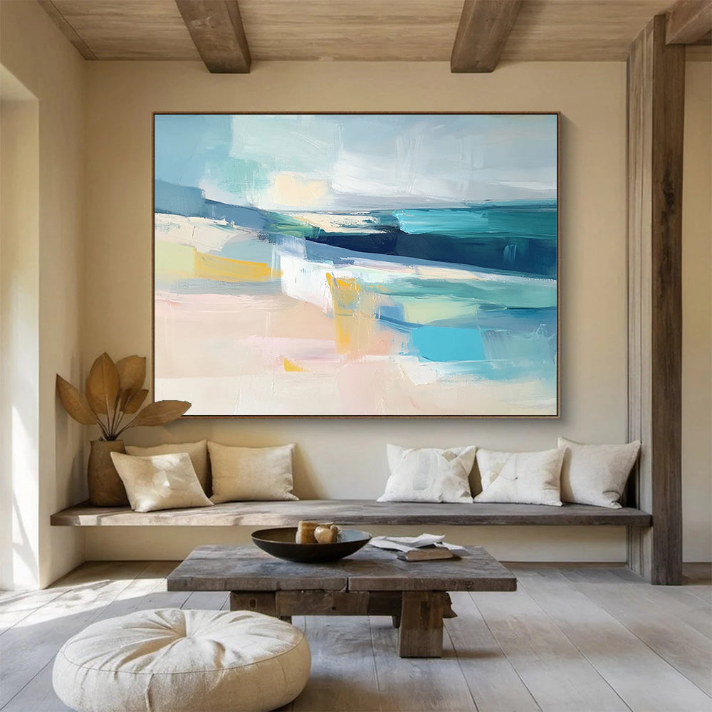 “Coastal Abstract Layers” - Blue, Beige, Turquoise, Abstract Seaside - Modern Acrylic Painting HB1495