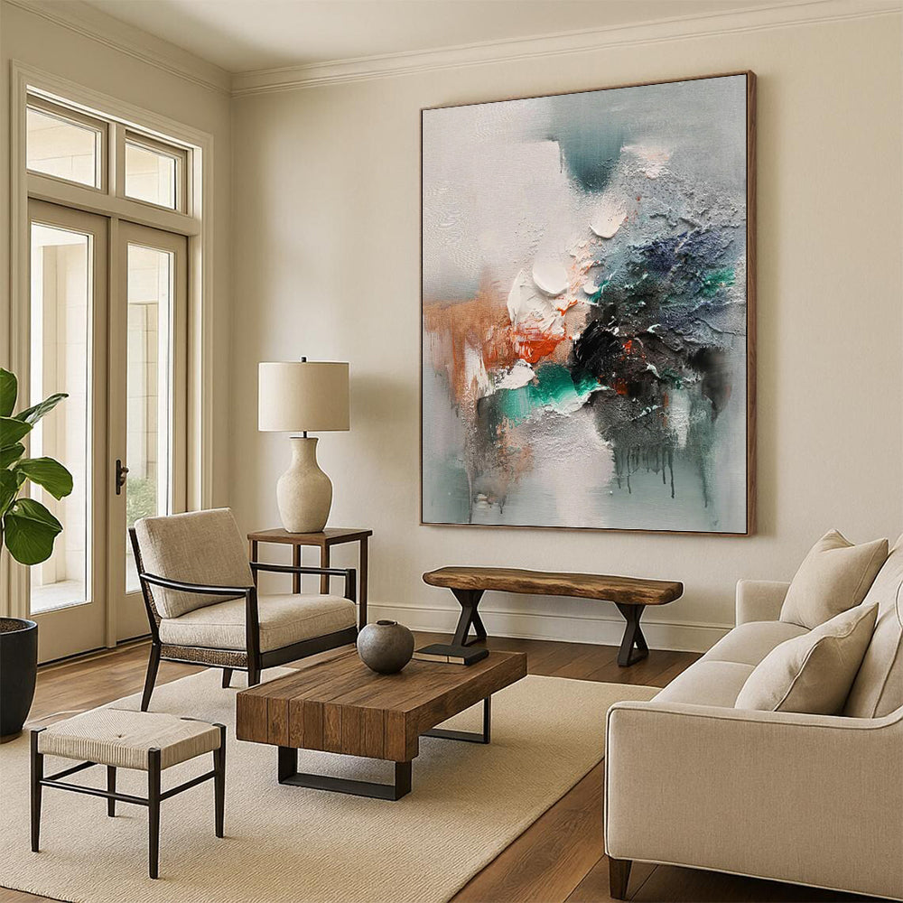 Extended - Height Vertical Hand - Painted Textured Custom Abstract Elegy for Bedroom and Hotel DKH1572