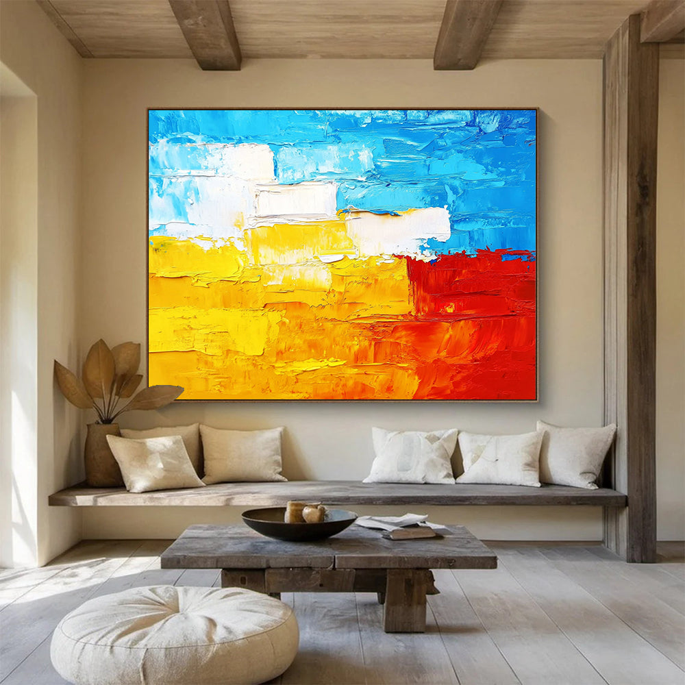“Vibrant Color Block” - Blue, Yellow, Red, White, Bold Color Block Abstract Painting On Canvas HB0963