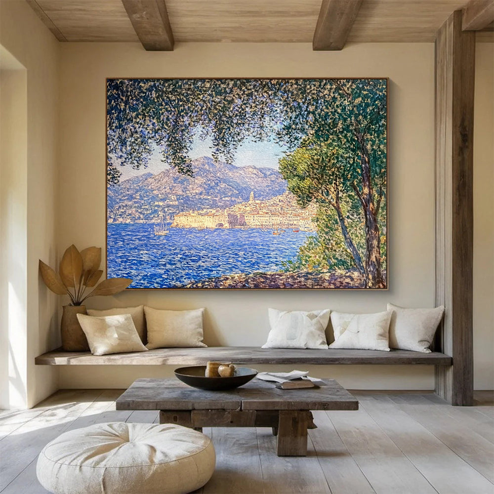 “Impressionist Coastal Scene” - Blue, green, beige, Impressionist Landscape Painting HB0630
