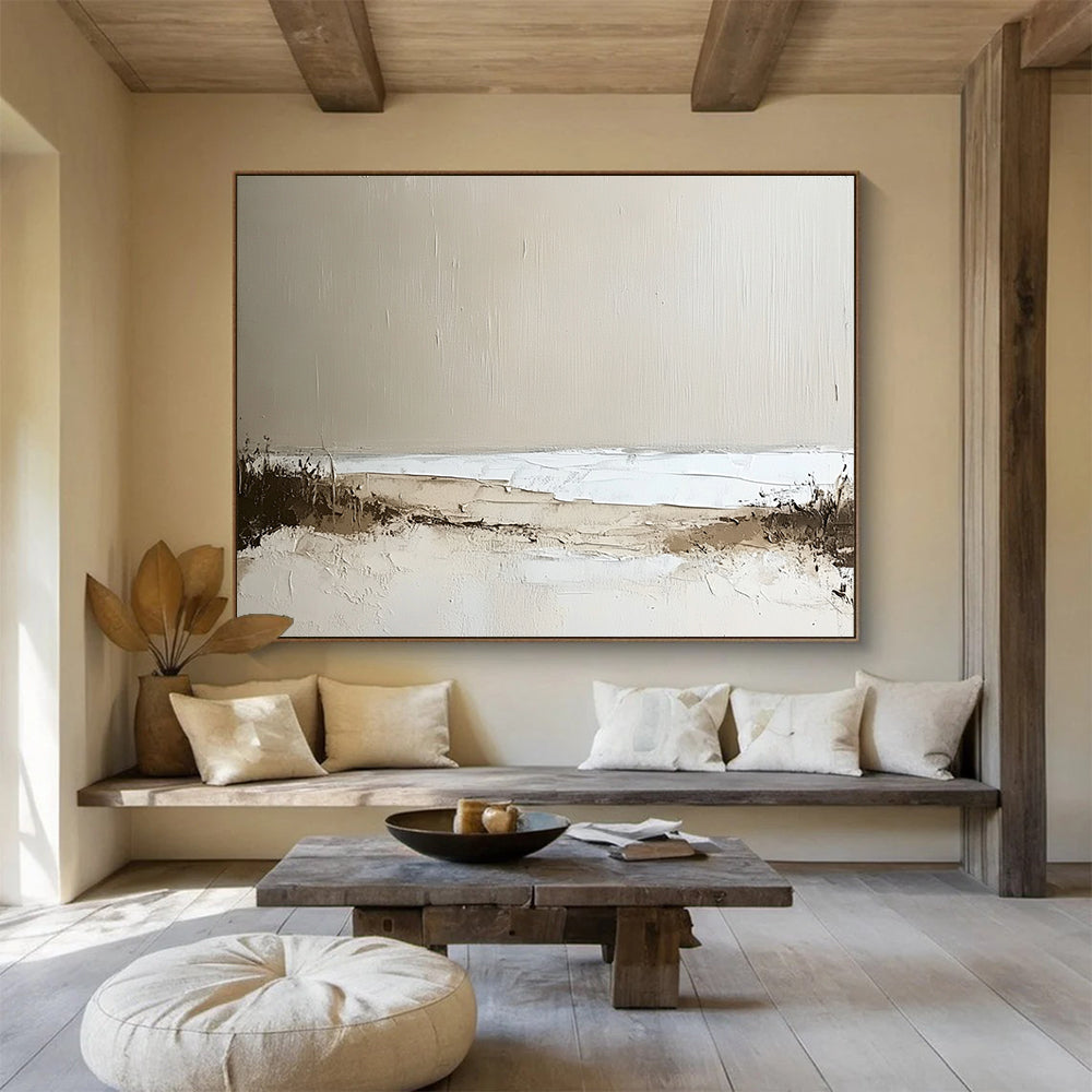 “Neutral Coastal Textures” - Beige, White, Brown, Abstract Seaside - Textured Acrylic Painting HB1496
