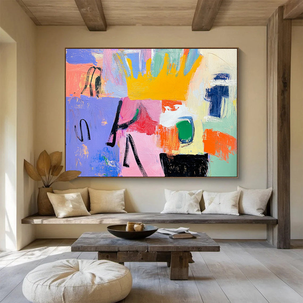 “Playful Color Block Abstract” - Purple, Pink, Yellow, Green, Blue with Blocks - Painting On Canvas HB1380