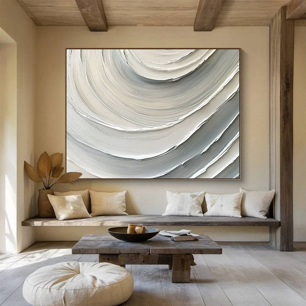 “Gray - White Textured Swirls” - Gray, White, Textured swirl patterns - Relief Art HB1791