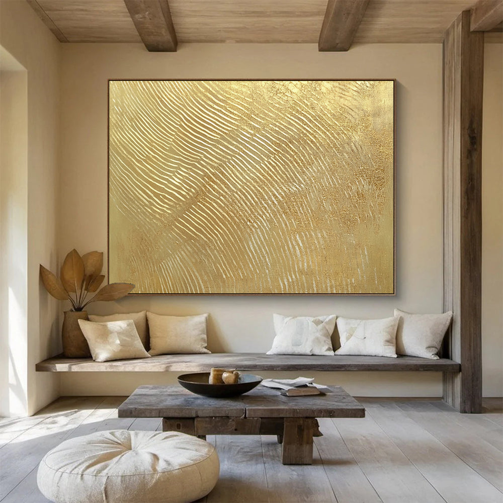 Textured Gold with White Lines - Luxe Abstract Painting On Canvas HB0500