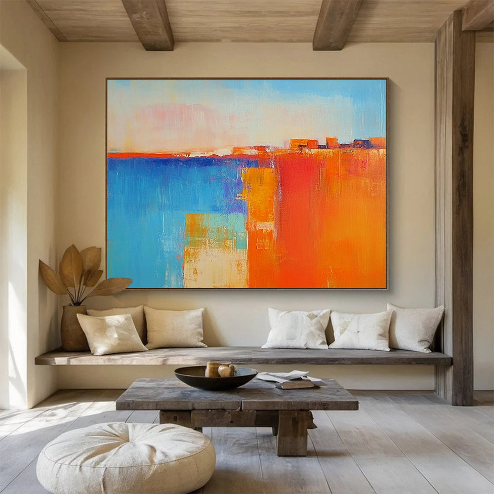 “Vibrant Abstract Blocks” - Blue, Orange, Pink, Bold Geometric Shapes Painting On Canvas HB0938