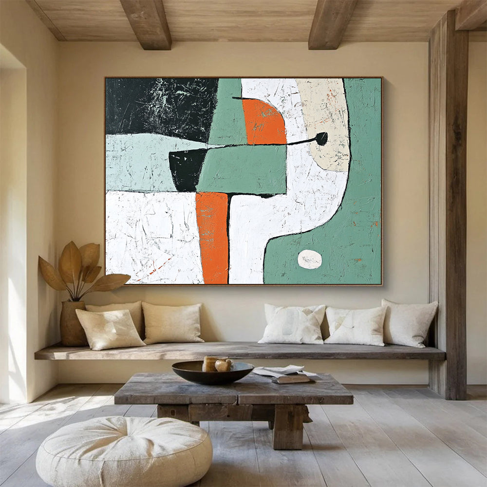 “Playful Shapes” - Green, Orange, White, Abstract Forms - Modernist Acrylic Painting HB1529