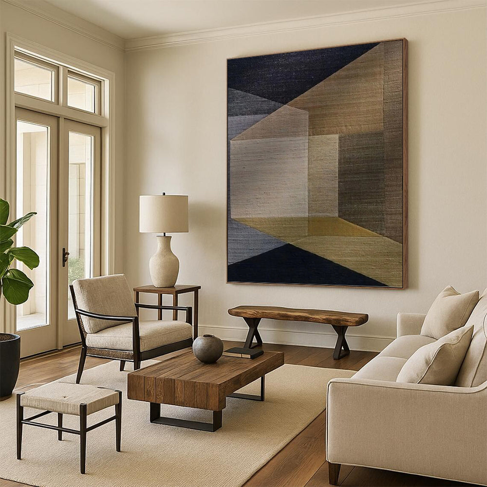 Designer - Inspired Masterwork: Hand - Painted Textured Canvas Mural for Living Room & Hotel Lobby DKH1134