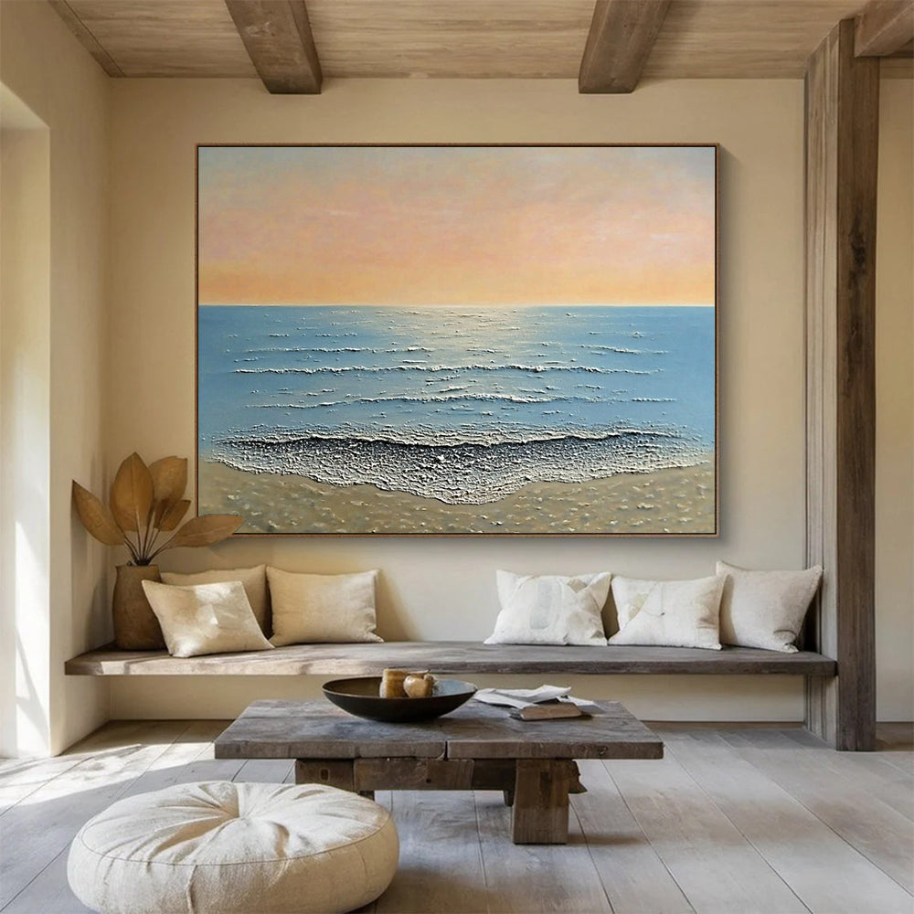 “Textured Beach Sunset” - Oranges, Pinks, Blues, Textured Beach - Impasto Oil Painting HB1604