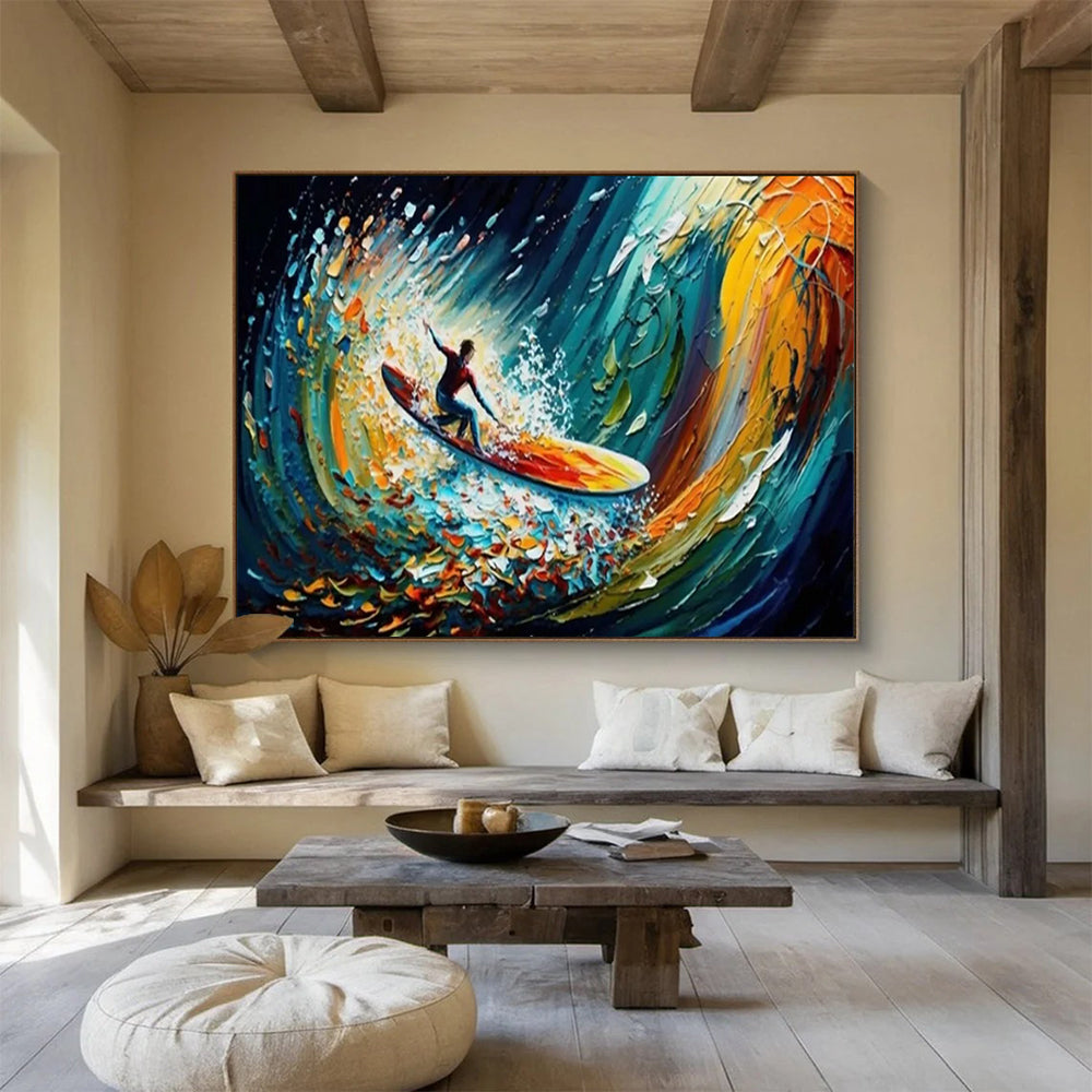 Surfer in Colorful Waves - Energetic Living Room or Game Room Art DLZ259