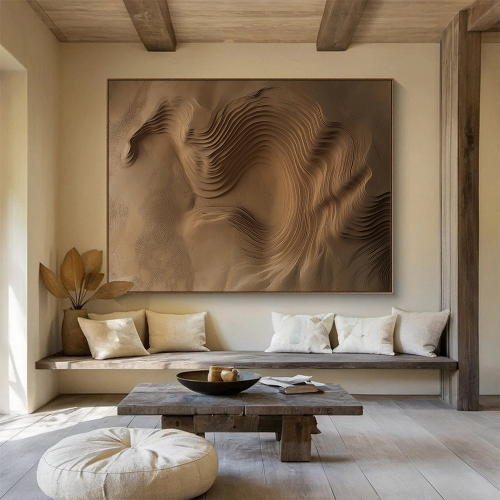 “Sandy Waves” - Earthy Browns, Textured Sand Patterns - Abstract Sand Art - Mixed Media HB1615