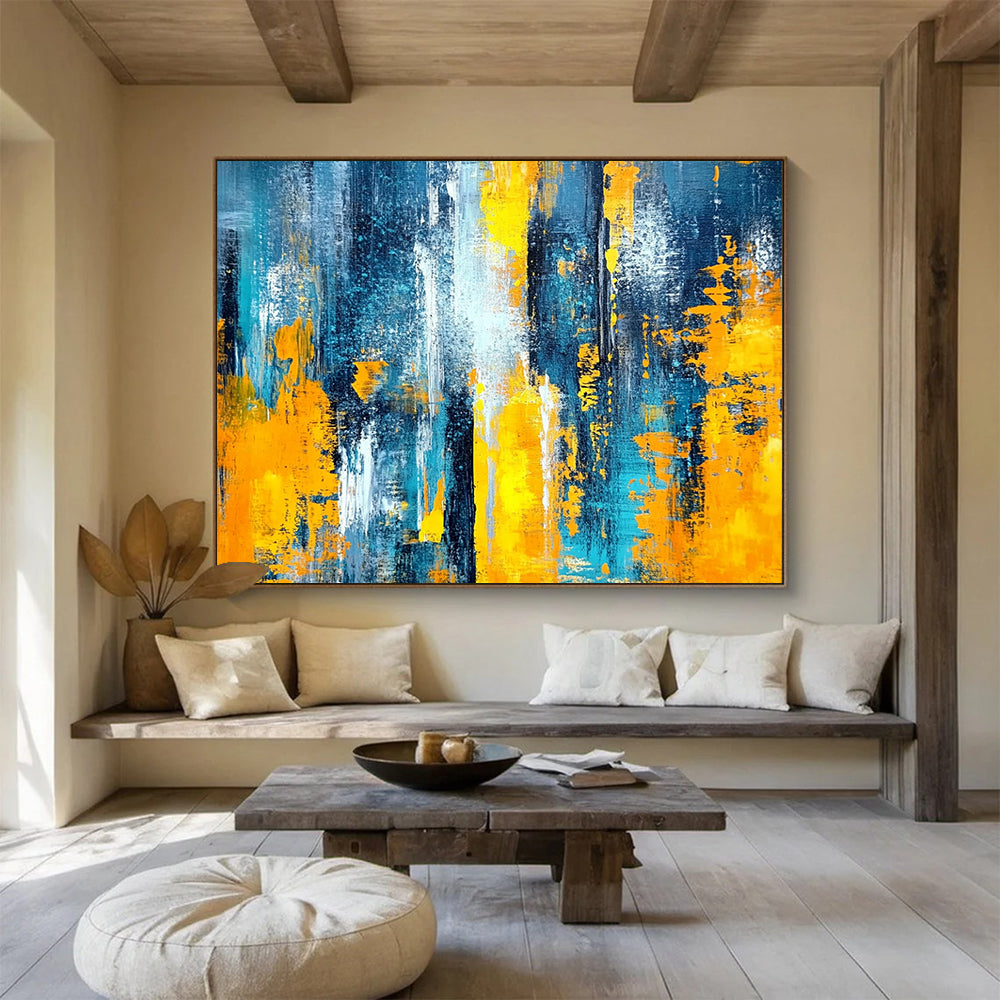 “Blue and Yellow Abstract Strokes” - Blue, Yellow, Bold Brushstrokes Painting On Canvas HB0869