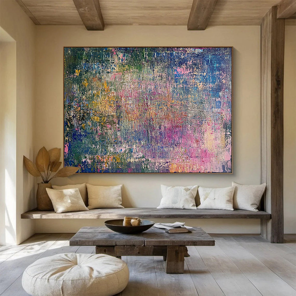 “Textured Color Mosaic” - Rich greens, pinks, blues, Textural Abstract Painting On Canvas HB0574