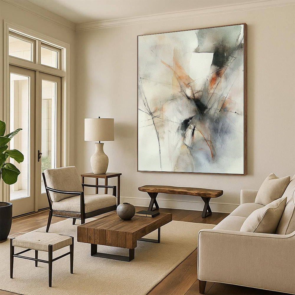 Contemporary abstract watercolor art captures the essence of wind with loose brush strokes and muted colors, conveying movement and emotion. DLZ1083