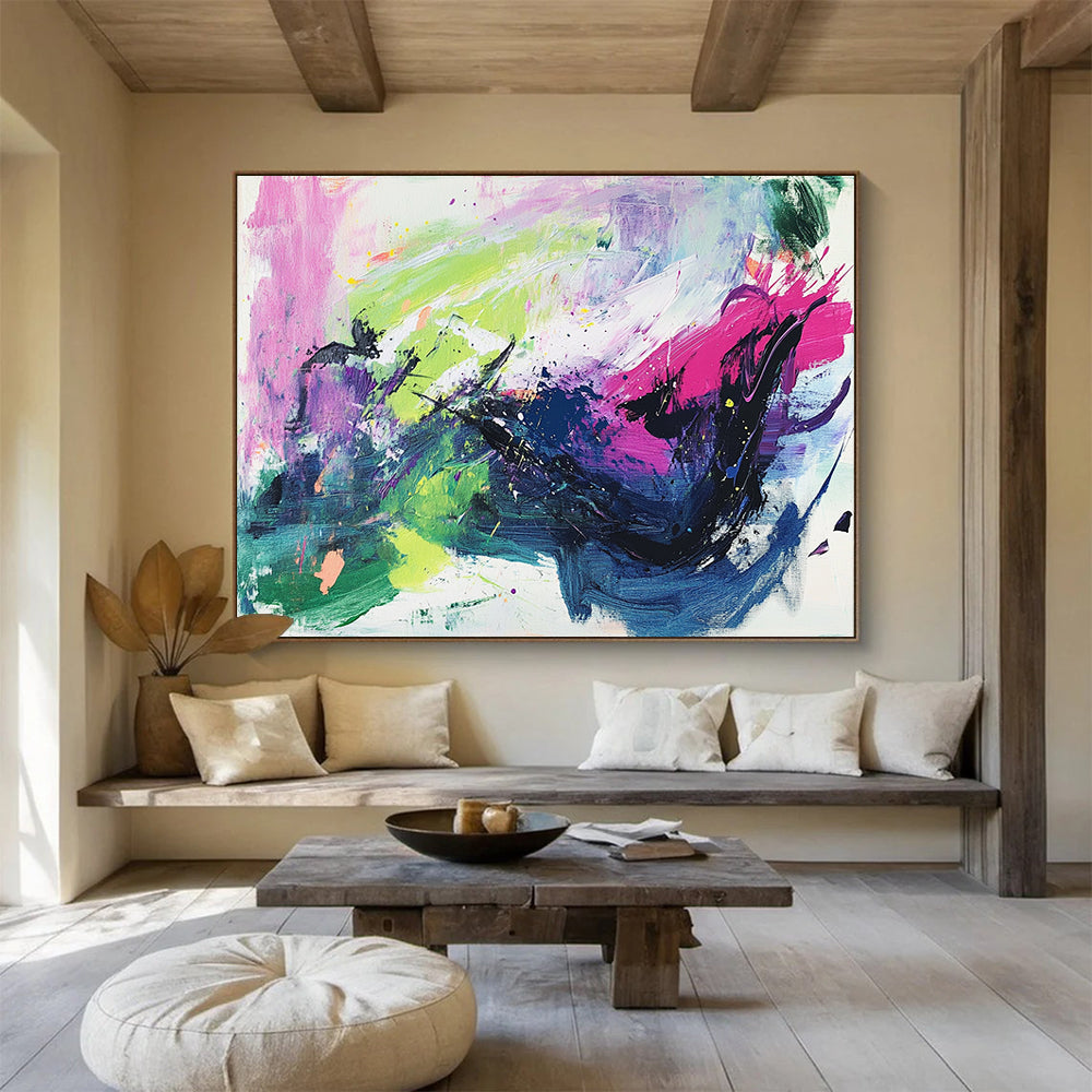 “Vibrant Color Splash Abstract” - Vibrant Palette, Energetic Splashes Painting On Canvas HB0875