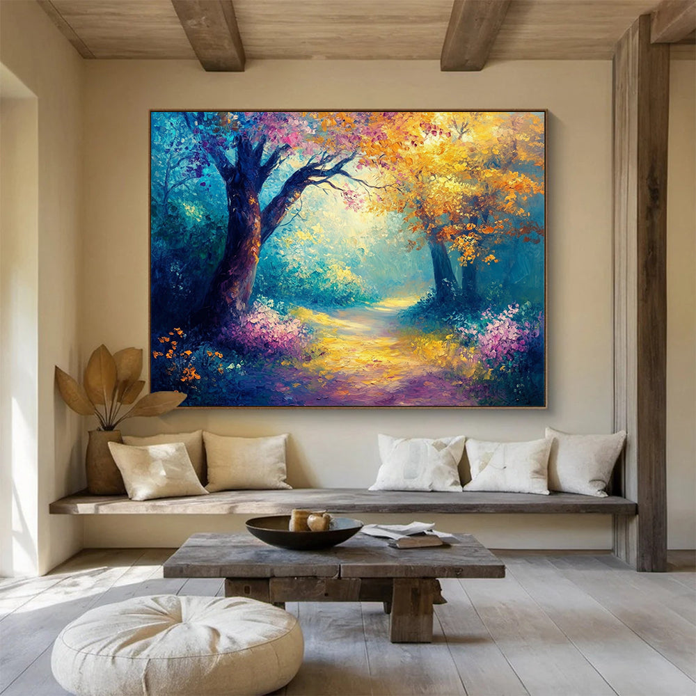 Enchanted Forest Path in Vibrant Hues - Fantasy Landscape Painting On Canvas HB0449