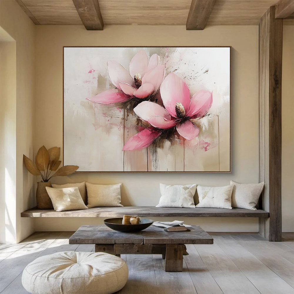 “Pink White Gray Floral Softness” - Pink, white, gray, beige; Soft abstract floral painting HB1295