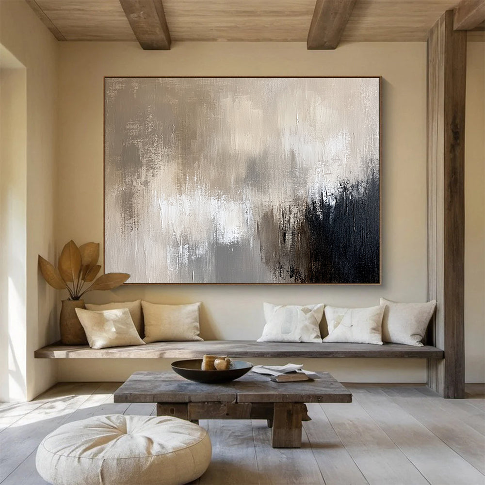 “Neutral Textured Abstract” - Beige, gray, white, black; Textured neutral abstract; Acrylic Painting On Canvas HB1278