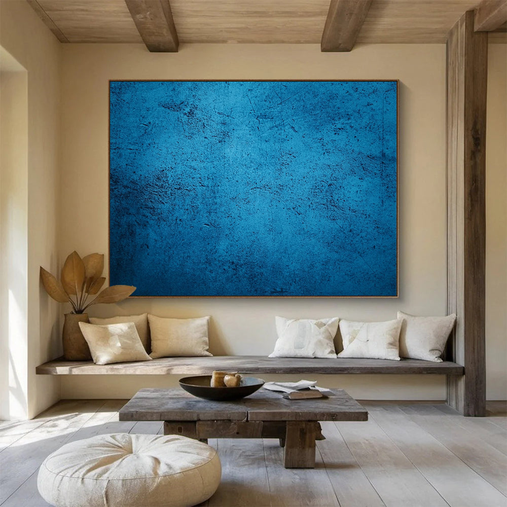 Solid Blue Textured Background - Minimalist Abstract Painting On Canvas HB0470