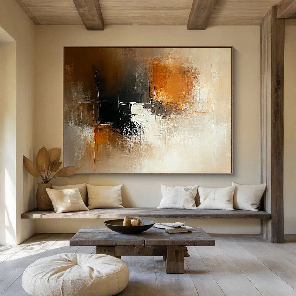 “Warm Brown - Black Textures” - Brown, Black, White, Textured Layers - Abstract Impasto Acrylic Painting HB1524