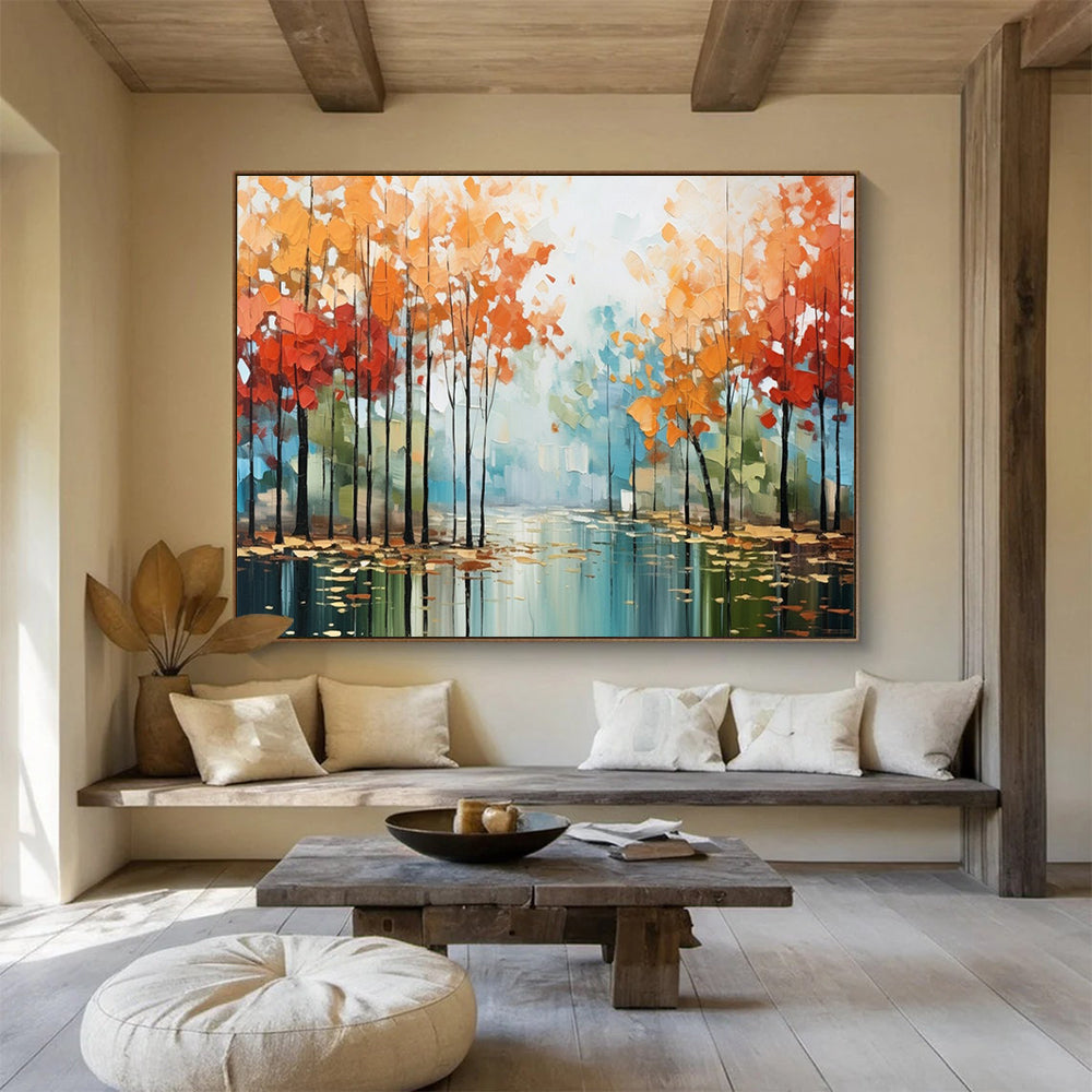 Misty Autumn Forest Art - Oversized Serene Bedroom Accent DLZ164