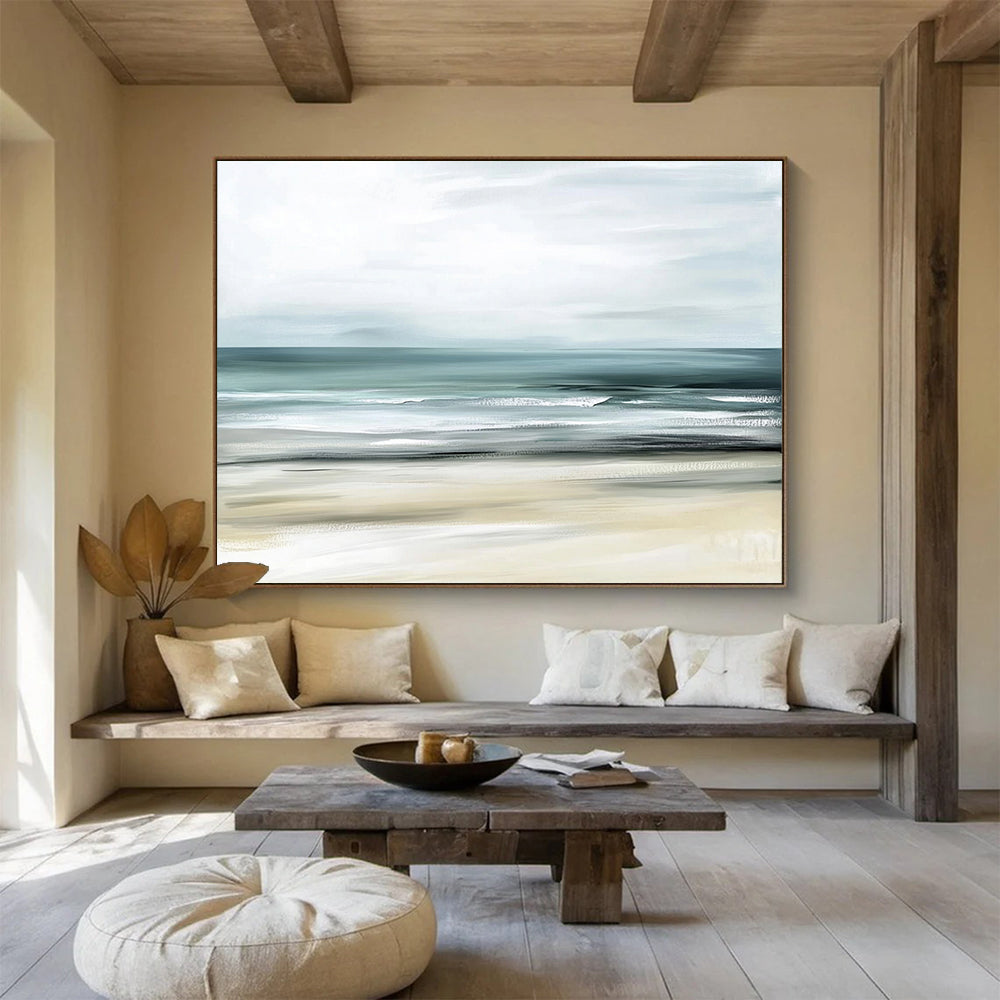 “Minimalist Coastal Hues” - Soft Grays, Muted Greens, Calm Ocean - Acrylic Painting HB1617