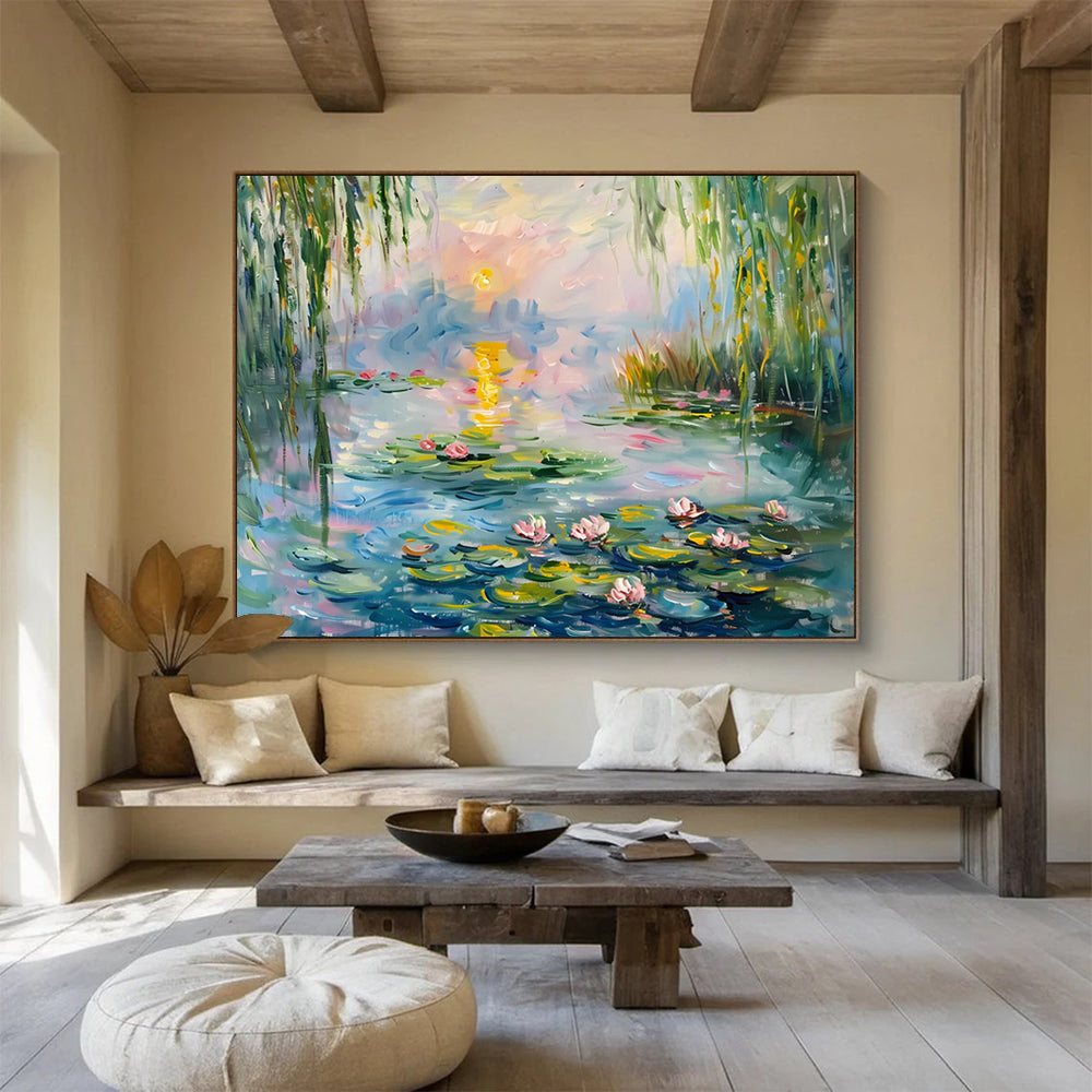 Water Lily Pond at Sunset - Impressionist Living Room or Bedroom Art DLZ194