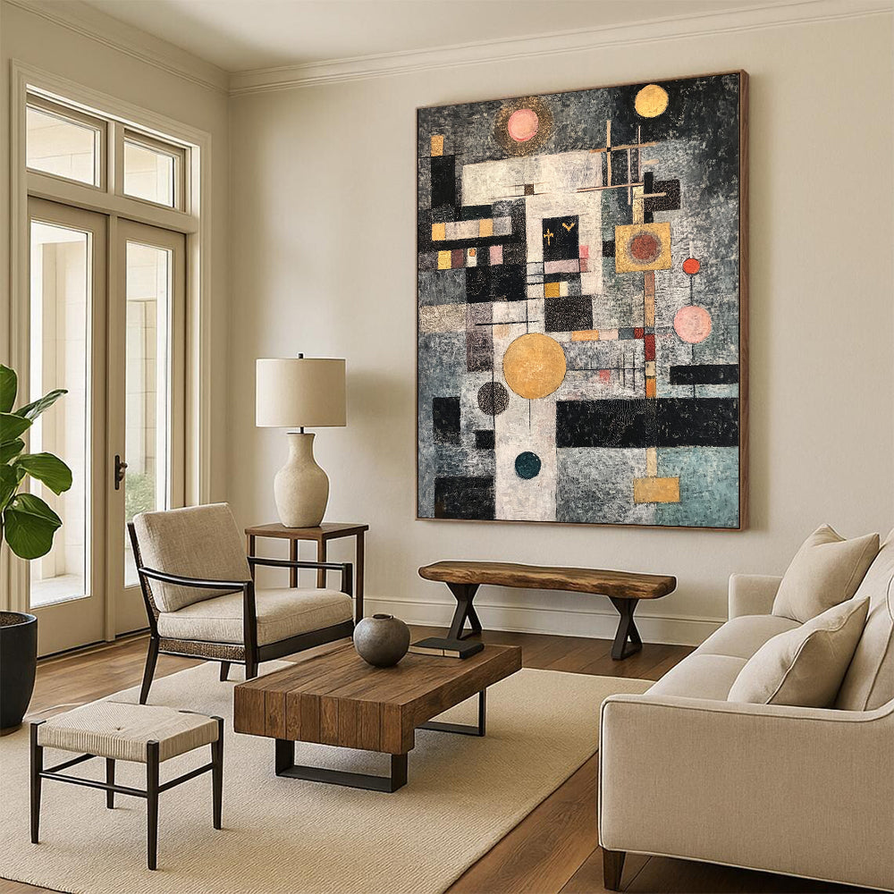 Multicolored Geometric Abstract - “Whimsical Geometric Dream” Painting On Canvas HB208