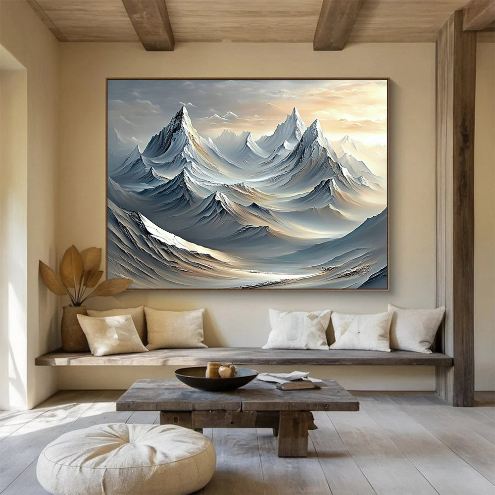 “Fantasy Mountain Range” - Gray, White, Fantasy Mountain Digital Art HB0721