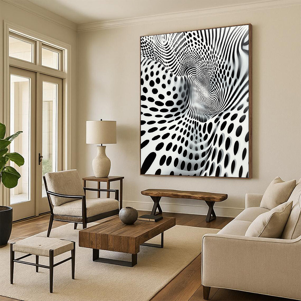 Black & White Wavy Dots and Lines - “Optical Illusion Odyssey” Painting On Canvas HB190