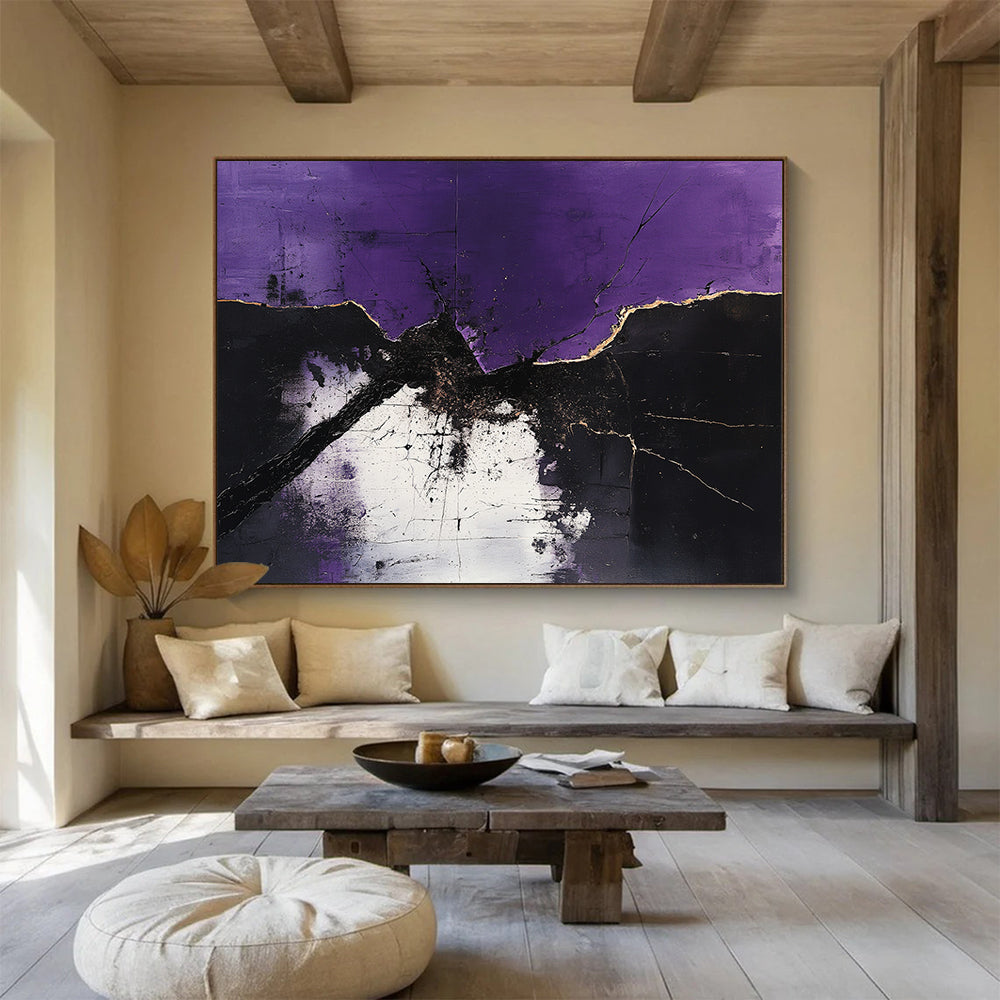 “Purple - Black - White Abstract Cracks” - Purple, Black, White, Abstract cracked patterns - Acrylic Painting HB1795