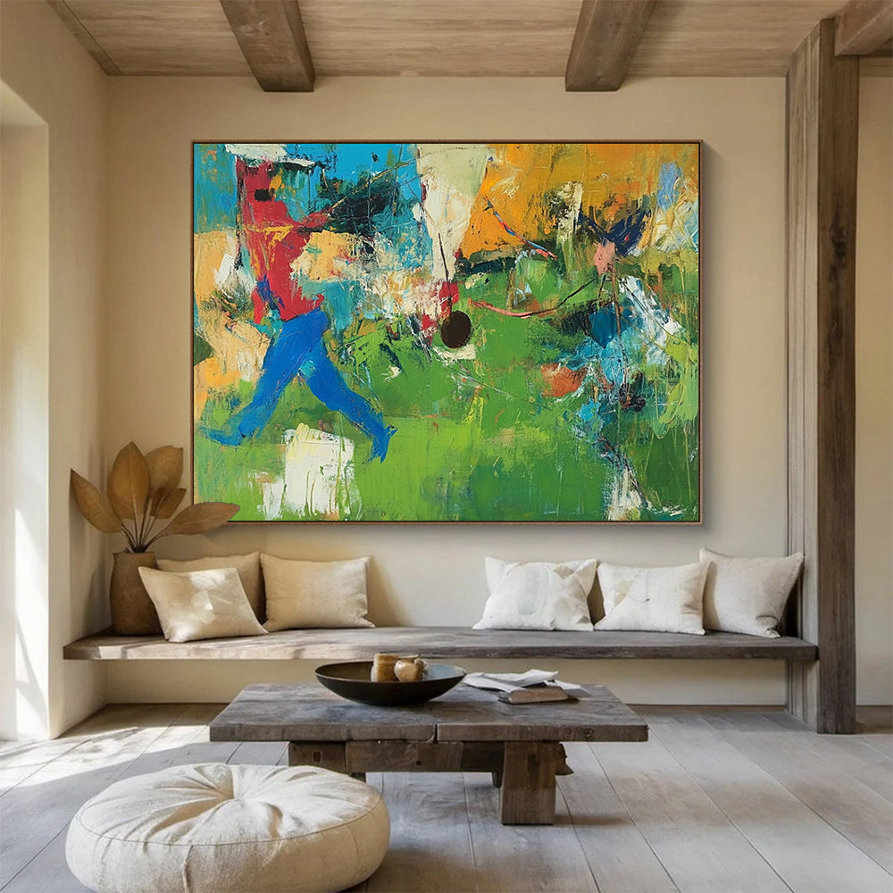 “Vibrant Sports Abstract” - Red, Blue, Green, Yellow with Dynamic Figures - Painting On Canvas HB1377