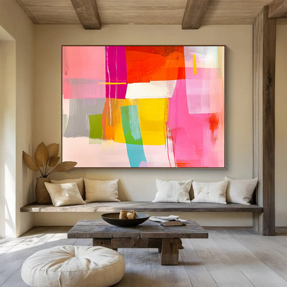 “Colorful Geometric Collage” - Pink, Purple, Orange, Yellow, Green, Blue - Vibrant Geometric Abstract - Acrylic Painting HB1320