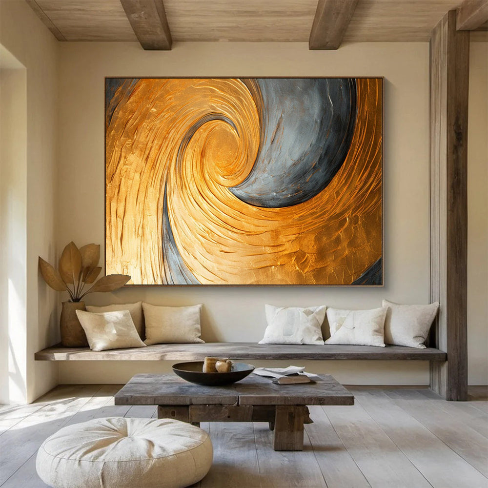 Gold & Gray Swirl Textured Art - Luxe Modern Living Room Focal Point DLZ176